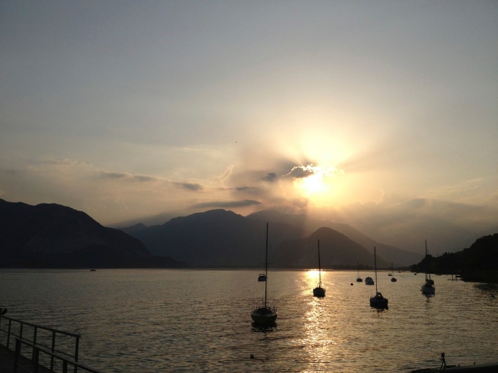 The view at sunset on Lago Maggiore (Greater lake, or in Latin: Lacus Verbanus).
